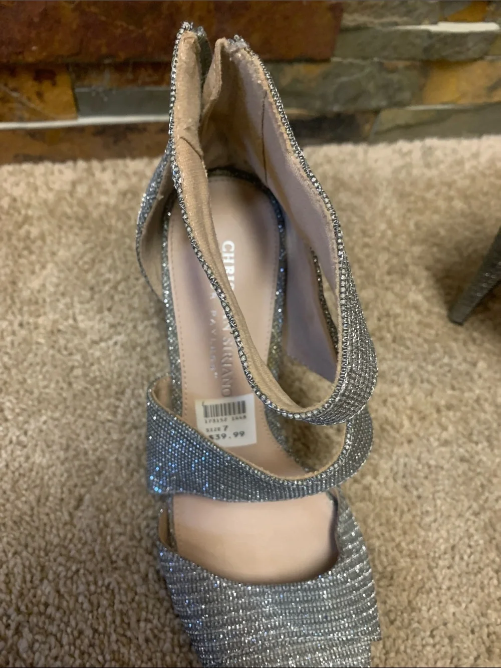 Christian Siriano Silver Sparkle Wrap Strappy Stiletto Sandals